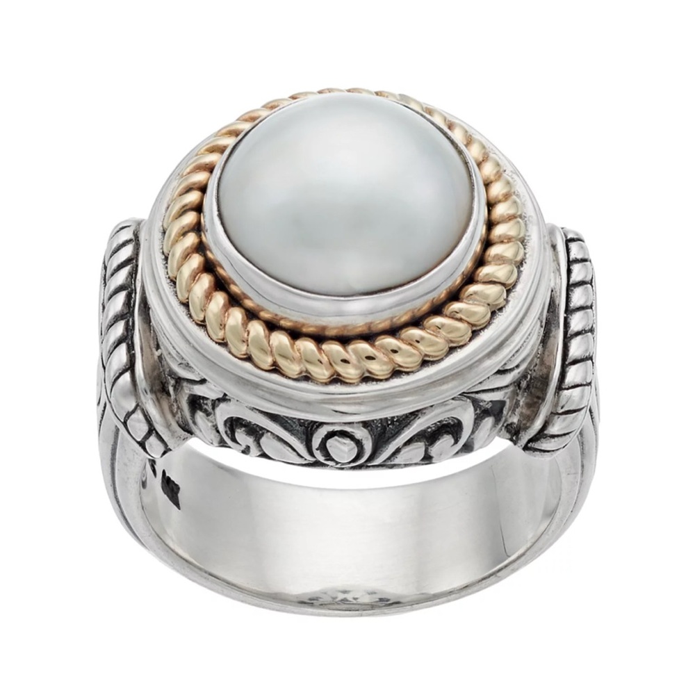 Elegant Silver and Gold 12.0mm Freshwater Mabe Pearl Ring